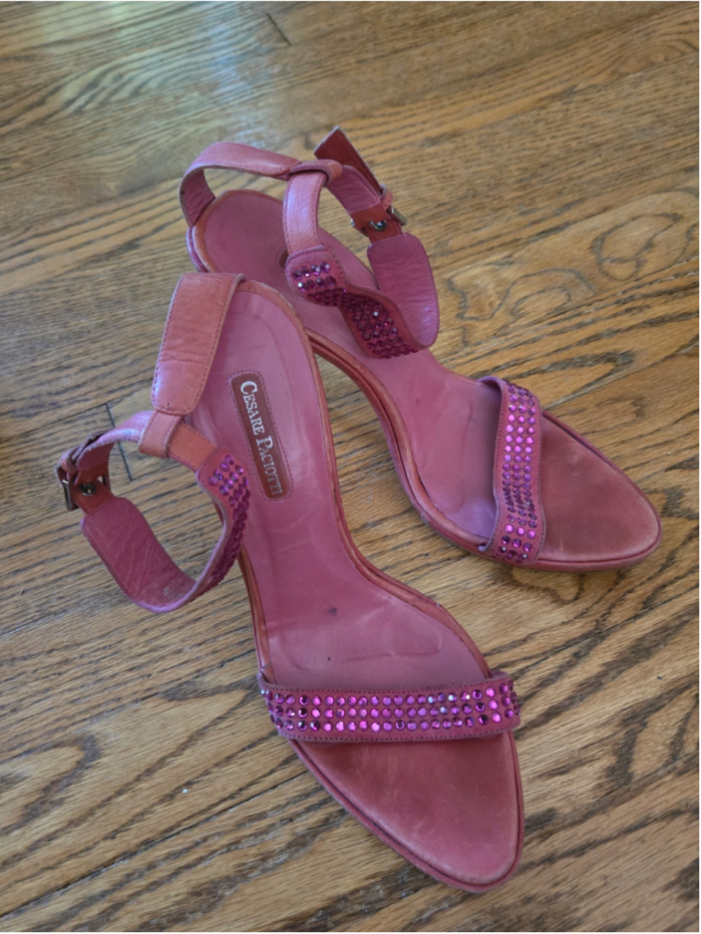 Women's Cesare Paciotti Pink Crystal Sandals Size 39.5